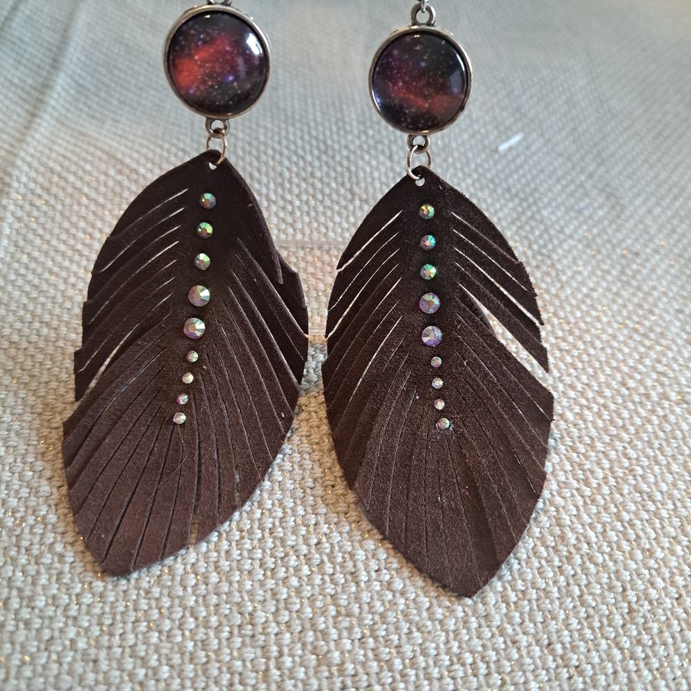Handcrafted Brown Faux Suede Feather Cut Earrings